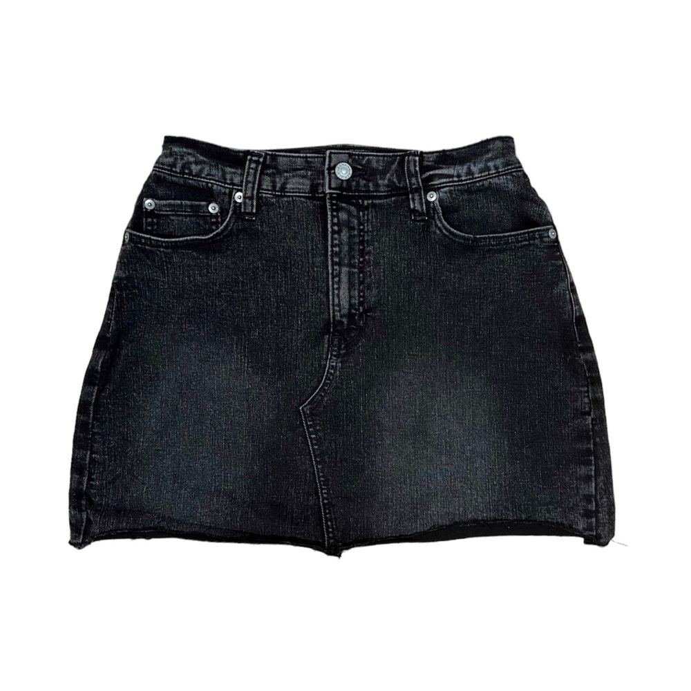 Banana Republic Black Denim Skirt Raw Hem Women Size 4 Modern - Picture 2 of 3
